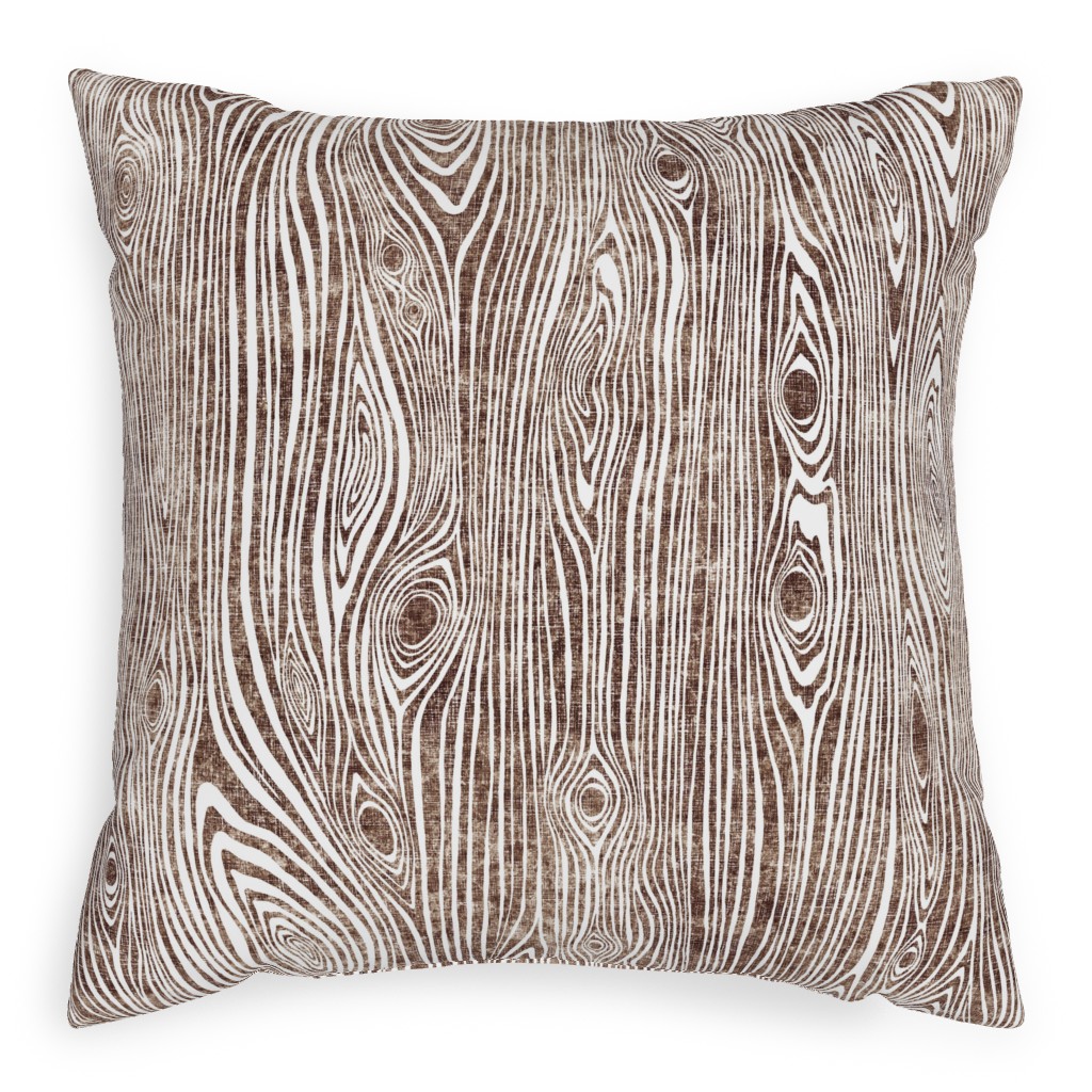 Woodgrain Driftwood Outdoor Pillow, 20x20, Double Sided, Brown