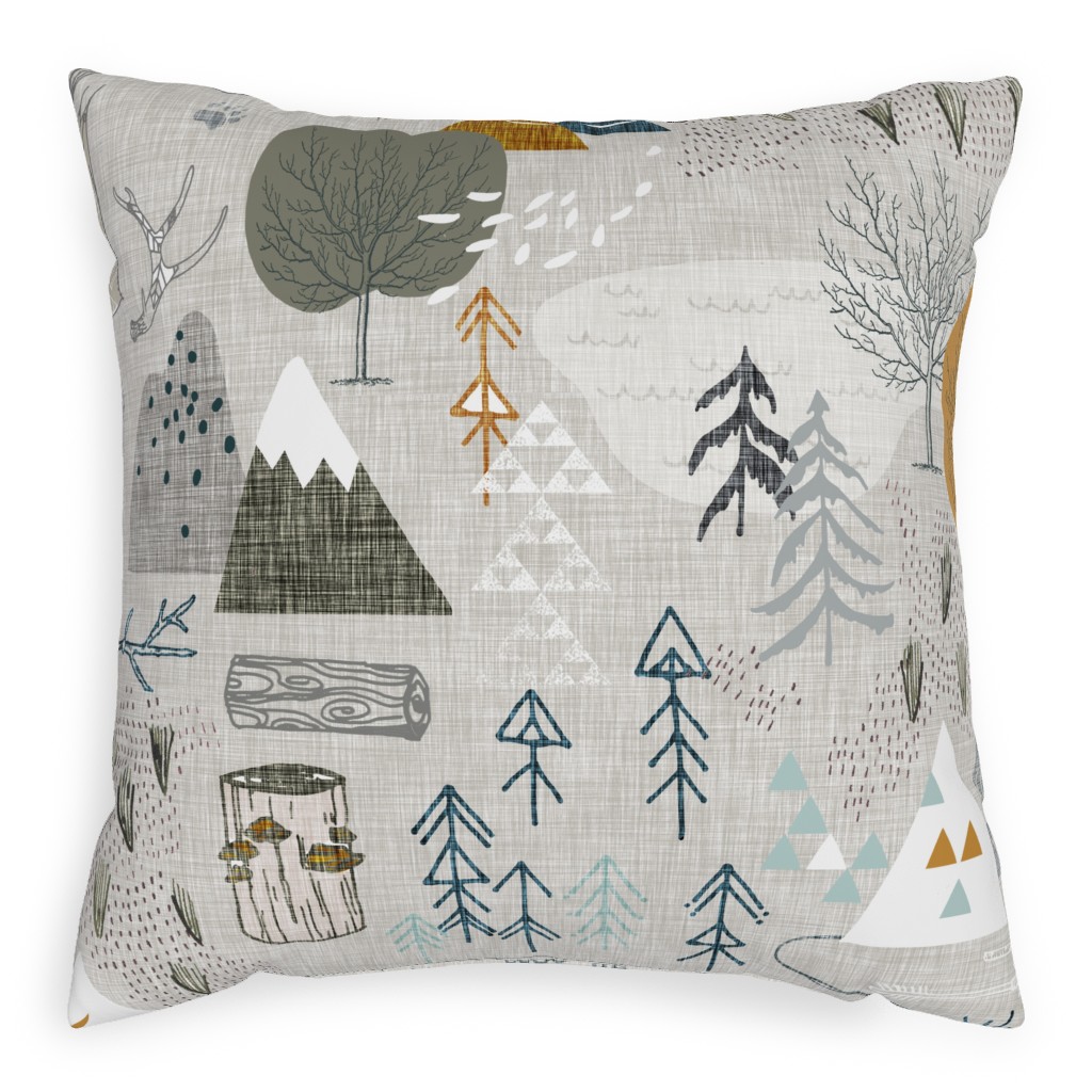 Max's Map - Gray Outdoor Pillow, 20x20, Double Sided, Gray