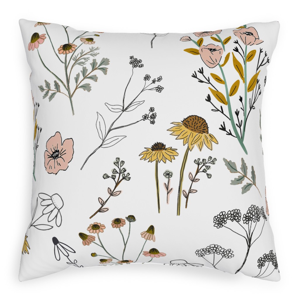 Bee Nice To Me - Multi on White Outdoor Pillow, 20x20, Double Sided, Yellow