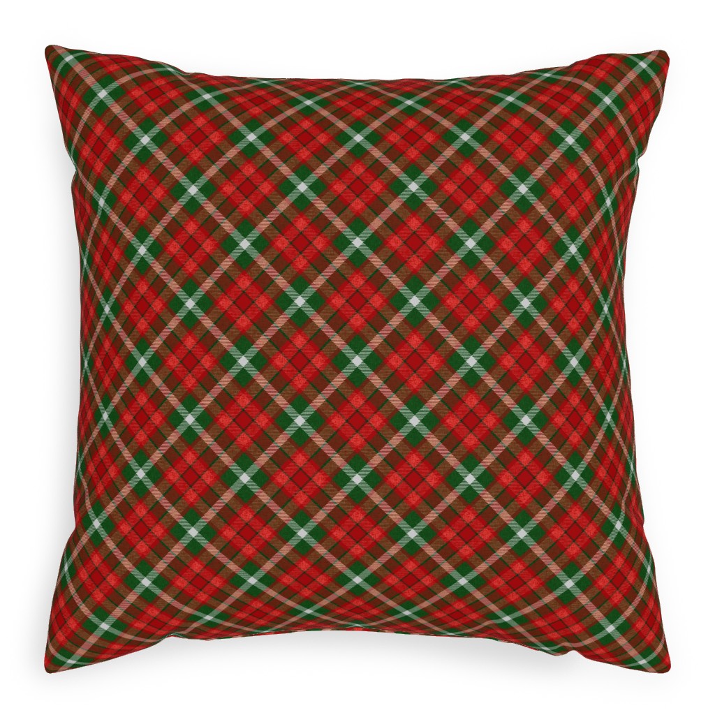 Christmas Plaid - Red and Green Outdoor Pillow, 20x20, Double Sided, Red