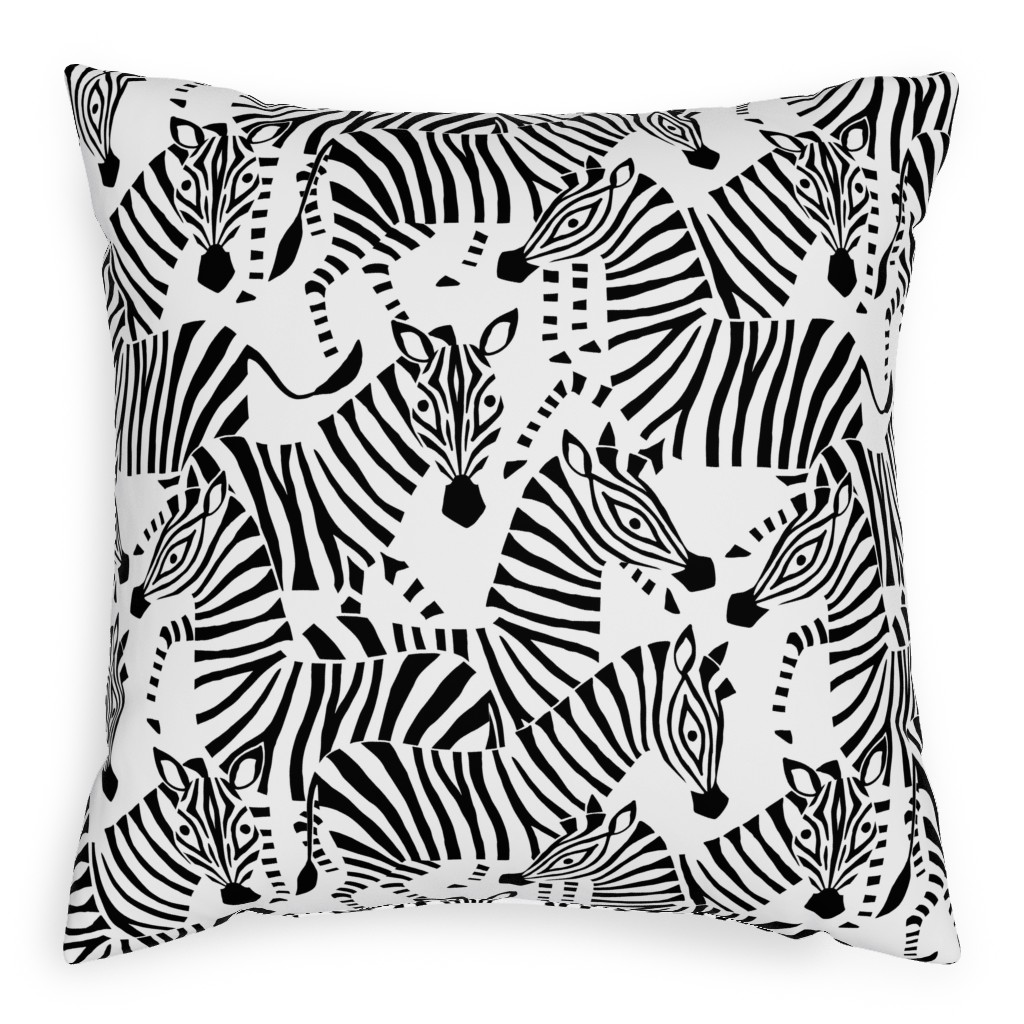 Zebras - Black & White Outdoor Pillow, 20x20, Double Sided, Black