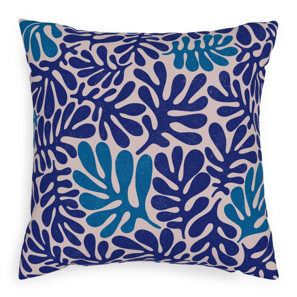 Organic Leaves - Blue Outdoor Pillow, 20x20, Double Sided, Blue