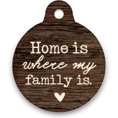 rustic faux wood home is circle pet tag
