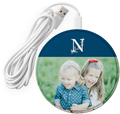 Classic Foliage Monogram Wireless Phone Charger, Blue