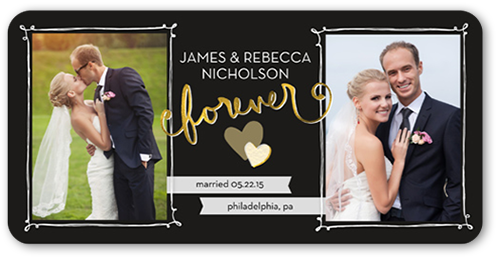 Framed Forever Wedding Announcement, Black, Pearl Shimmer Cardstock, Rounded