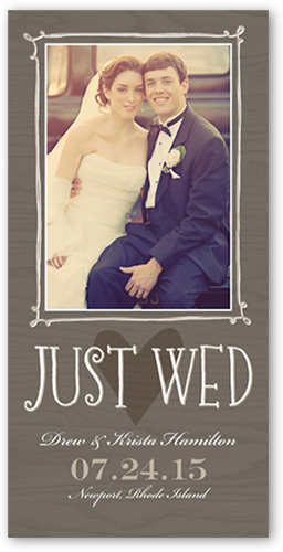 Just Wed Woodgrain Wedding Announcement, Brown, Pearl Shimmer Cardstock, Square