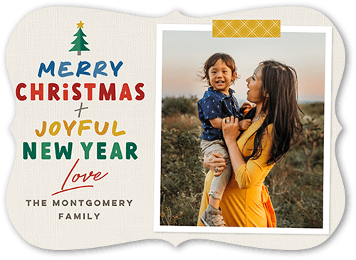 Joyfully Jolly Christmas Card, Beige, 5x7, Christmas, Pearl Shimmer Cardstock, Bracket