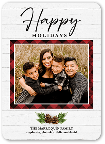 Rustic Pine Plaid Holiday Card, White, 5x7 Flat, Holiday, Signature Smooth Cardstock, Rounded, White