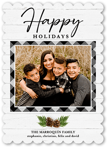 Rustic Pine Plaid Holiday Card, Black, 5x7 Flat, Holiday, Signature Smooth Cardstock, Scallop