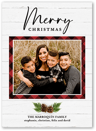 Rustic Pine Plaid Holiday Card, White, 5x7 Flat, Christmas, Signature Smooth Cardstock, Square