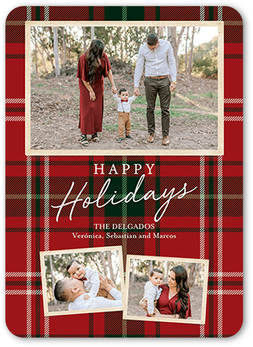 Tartan Wrapped Holiday Card, Red, 5x7 Flat, Holiday, Pearl Shimmer Cardstock, Rounded