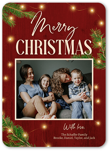 Loving Lights Holiday Card, Red, 5x7 Flat, Christmas, Pearl Shimmer Cardstock, Rounded