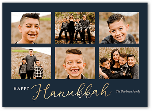 Gleeful Gallery Holiday Card, Blue, 5x7 Flat, Hanukkah, Luxe Double-Thick Cardstock, Square
