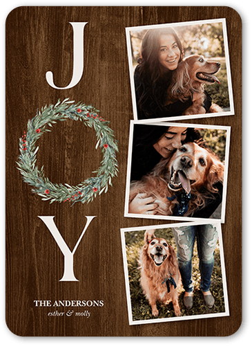 Laurel Of Joy Holiday Card, Brown, 5x7, Holiday, Pearl Shimmer Cardstock, Rounded