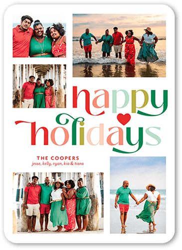 Lighthearted Lettering Holiday Card, White, 5x7 Flat, Holiday, Pearl Shimmer Cardstock, Rounded