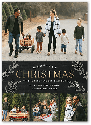 Traditional Timber Holiday Card, Black, 5x7 Flat, Christmas, Pearl Shimmer Cardstock, Square