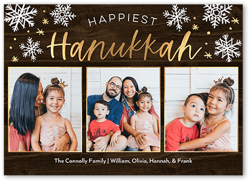 Simply Snow Holiday Card, Brown, 5x7 Flat, Hanukkah, Luxe Double-Thick Cardstock, Square