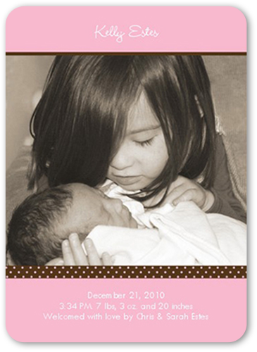 Pacific Portrait Pink Birth Announcement, Pink, Signature Smooth Cardstock, Rounded, Pink