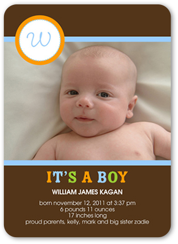 It's A Boy Birth Announcement, Brown, Standard Smooth Cardstock, Rounded