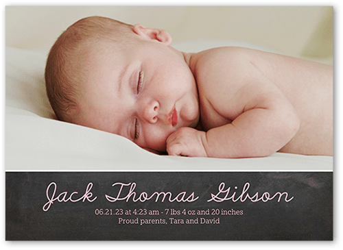 Softly Scripted Birth Announcement, Black, 5x7 Flat, Luxe Double-Thick Cardstock, Square