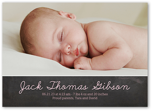 Softly Scripted Birth Announcement, Black, 5x7 Flat, Signature Smooth Cardstock, Square