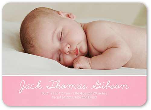Softly Scripted Birth Announcement, Pink, 5x7 Flat, Standard Smooth Cardstock, Rounded
