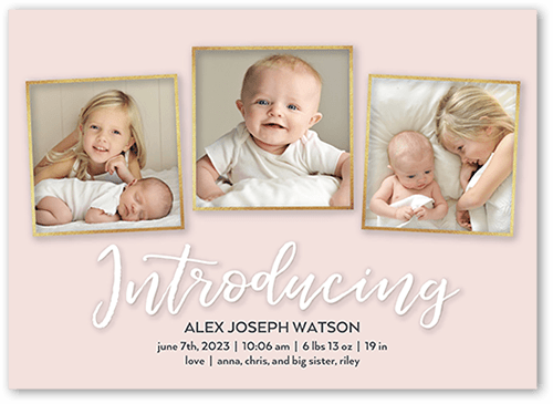 Script Introductions Birth Announcement, Beige, 5x7 Flat, Signature Smooth Cardstock, Square