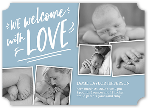 Fun Welcome Birth Announcement, Blue, 5x7, Signature Smooth Cardstock, Ticket