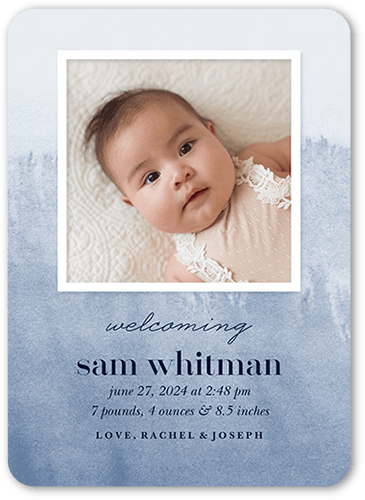 Earthen Pastels Birth Announcement, Blue, 5x7 Flat, 100% Recycled Cardstock , Rounded