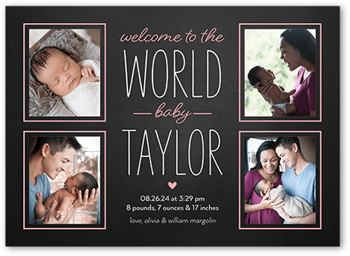 The Big Introduction Birth Announcement, Pink, 5x7 Flat, Standard Smooth Cardstock, Square