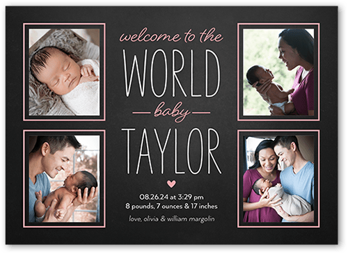 The Big Introduction Birth Announcement, Pink, 5x7 Flat, Luxe Double-Thick Cardstock, Square