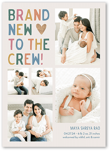 Brand New Crew Birth Announcement, Grey, 5x7, Pearl Shimmer Cardstock, Square