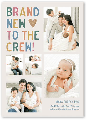 Brand New Crew Birth Announcement, Grey, 5x7 Flat, 100% Recycled Cardstock , Square