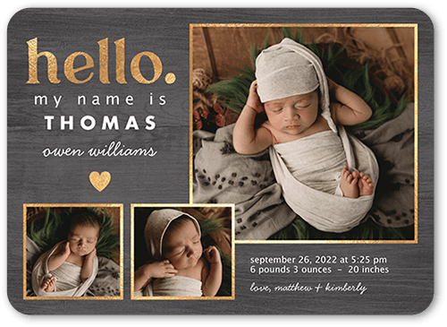 Rustic Newborn Birth Announcement, Grey, 5x7 Flat, Pearl Shimmer Cardstock, Rounded