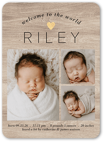 Worldly Welcome Birth Announcement, Beige, 5x7 Flat, 100% Recycled Cardstock ?, Rounded