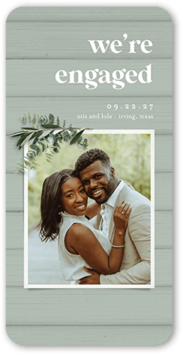Now Engaged Save The Date, Green, 4x8 Flat, Signature Smooth Cardstock, Rounded, Green