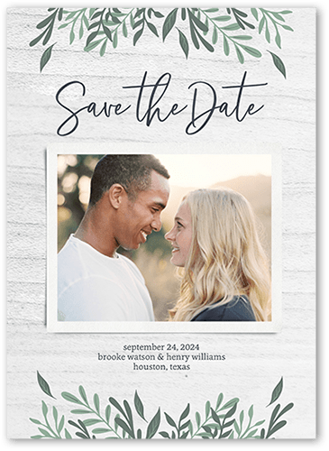 Framed Floral Date Save The Date, Grey, 5x7 Flat, Luxe Double-Thick Cardstock, Square