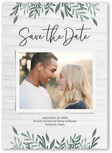 Framed Floral Date Save The Date, Grey, 5x7 Flat, 100% Recycled Cardstock ?, Square