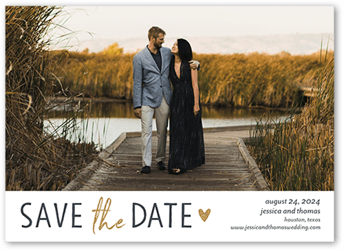 Heartfelt Date Save The Date, White, 5x7 Flat, Signature Smooth Cardstock, Square