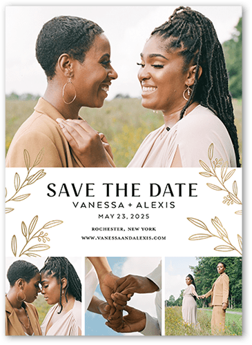 Outline Floral Save The Date, White, 5x7 Flat, Pearl Shimmer Cardstock, Square