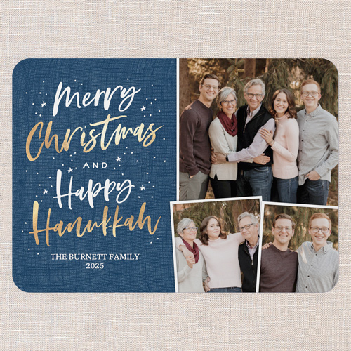 Glad Merry Hanukkah Card, Blue, 5x7 Flat, Hanukkah, 100% Recycled Cardstock , Rounded, Stormy Blue