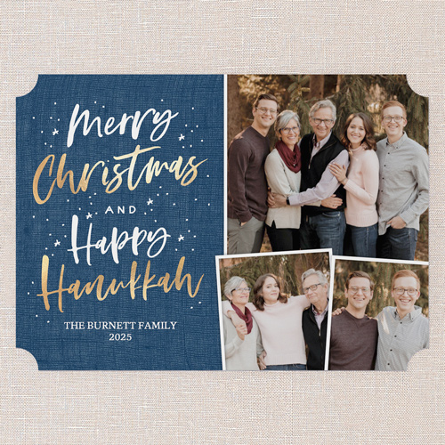 Glad Merry Hanukkah Card, Blue, 5x7 Flat, Hanukkah, Signature Smooth Cardstock, Ticket