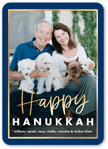 Framed Festivity Hanukkah Card, Blue, 5x7 Flat, Hanukkah, Signature Smooth Cardstock, Rounded