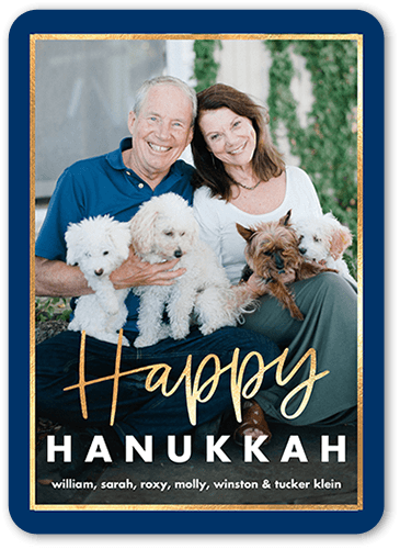 Framed Festivity Hanukkah Card, Blue, 5x7 Flat, Hanukkah, Pearl Shimmer Cardstock, Rounded