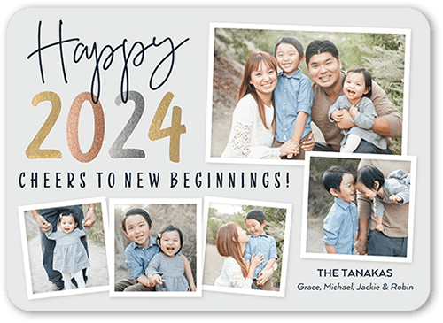 Fresh Beginnings New Year's Card, Grey, 5x7 Flat, New Year, Signature Smooth Cardstock, Rounded