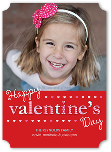 Patterned Valentine Valentine's Card, Red, Pearl Shimmer Cardstock, Ticket