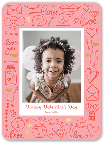 Devotion Doodles Valentine's Card, Pink, 5x7 Flat, 100% Recycled Cardstock , Rounded, Shrimp