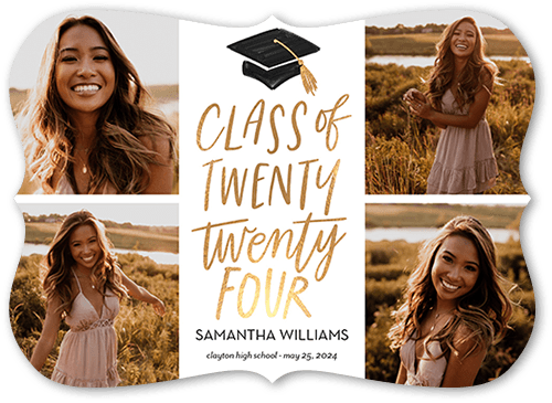 Capped Class Graduation Announcement, White, 5x7 Flat, Signature Smooth Cardstock, Bracket