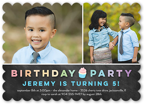 Cupcake Party Birthday Invitation, Grey, Pearl Shimmer Cardstock, Scallop