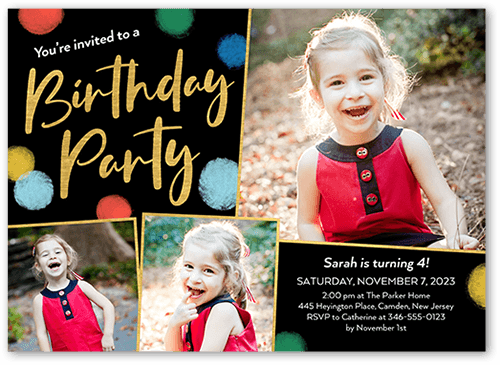 Rainbow Bokeh Birthday Invitation, Black, 5x7 Flat, Luxe Double-Thick Cardstock, Square